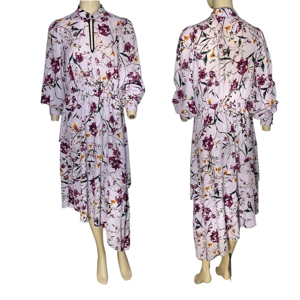 Lindex Asymmetrical Floral Serpent Soft Purple‎ Ruffle Keyhole Dress Size Small